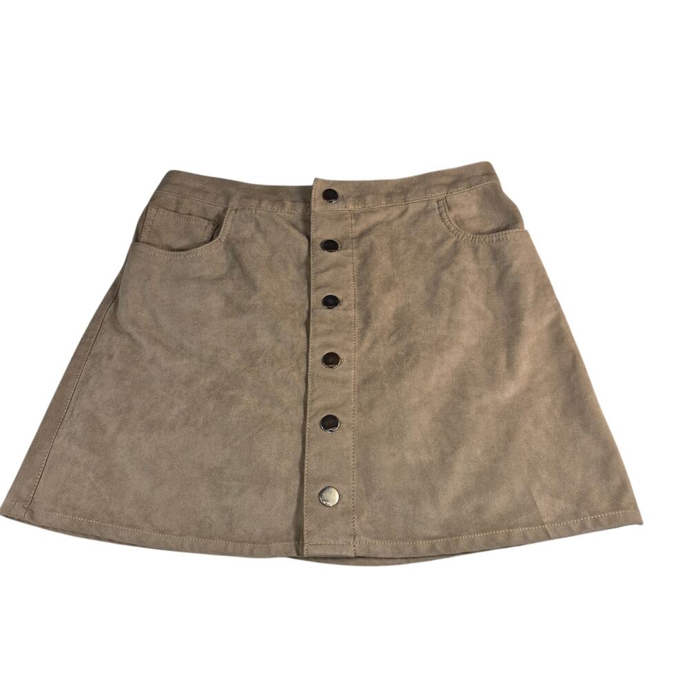 Express Women's Faux Suede Full Button A-Line Mini Skirt Khaki/ Tan Size 6